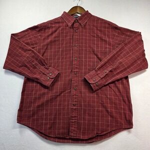 St. John's Bay Men's Jaspe Twill Shirt L Burgundy Windowpane Check Button Down